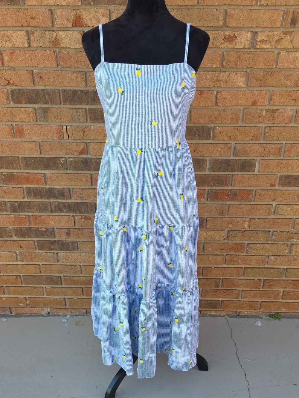 Calypso St. Barth Blue and White Pinstripe Maxi with Yellow Lemon Accents Size M